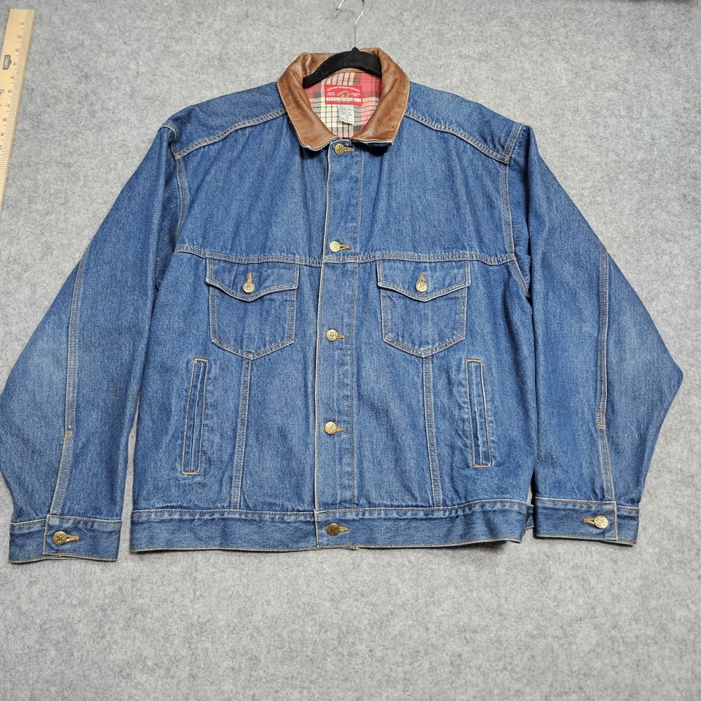 Marlboro‎ Country Store XL Denim Jean Trucker Jacket Leather Collar Vintage